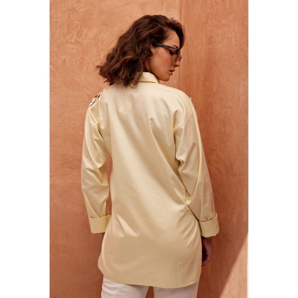 Palak Khandelwal Light Yellow Shirt with Chrome Flower Patches