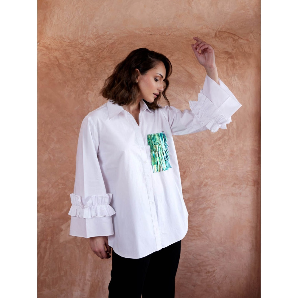 Palak Khandelwal White Shirt with Chrome Sequin Pocket
