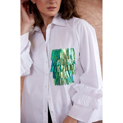 Palak Khandelwal White Shirt with Chrome Sequin Pocket