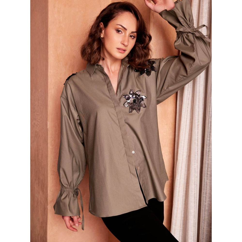 Palak Khandelwal Brown Shirt with Flower Patches