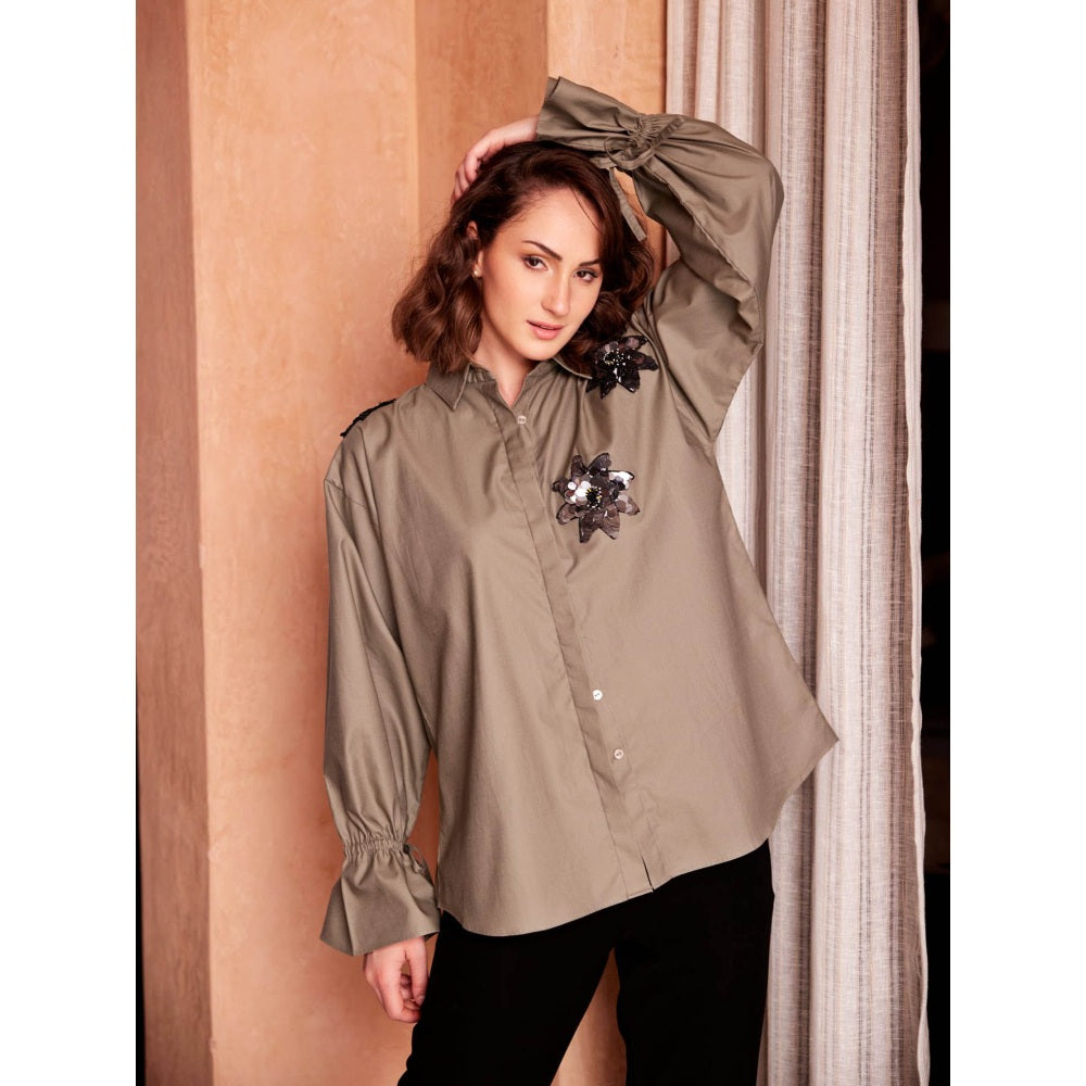 Palak Khandelwal Brown Shirt with Flower Patches