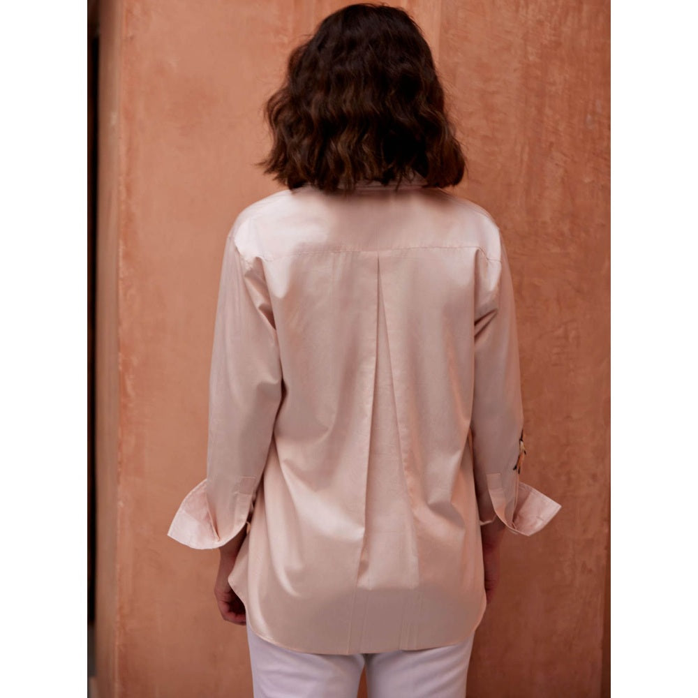 Palak Khandelwal Pink Shirt with Chrome Sequin Flower Patch