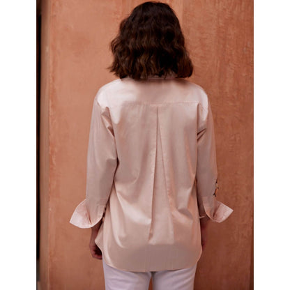 Palak Khandelwal Pink Shirt with Chrome Sequin Flower Patch