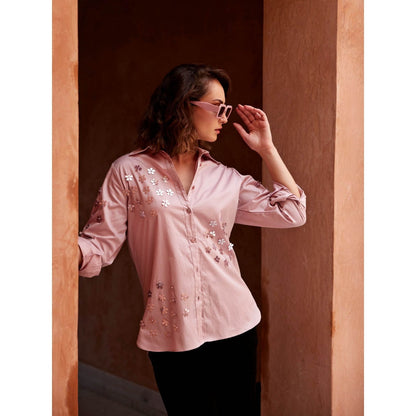 Palak Khandelwal Dusty Pink Shirt with All Over Flower Sequin Work