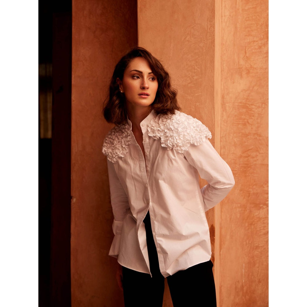 Palak Khandelwal White Shirt with Shoulder Frill
