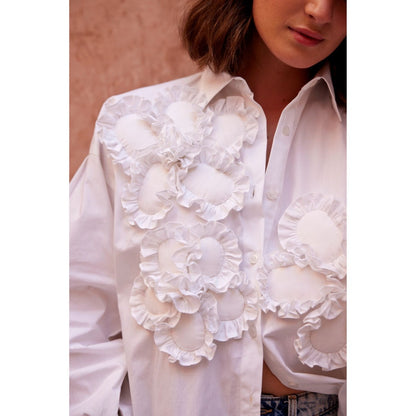 Palak Khandelwal White Shirt with Fabric Flower Patches