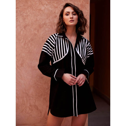 Palak Khandelwal Black Long Shirt with White Stripes