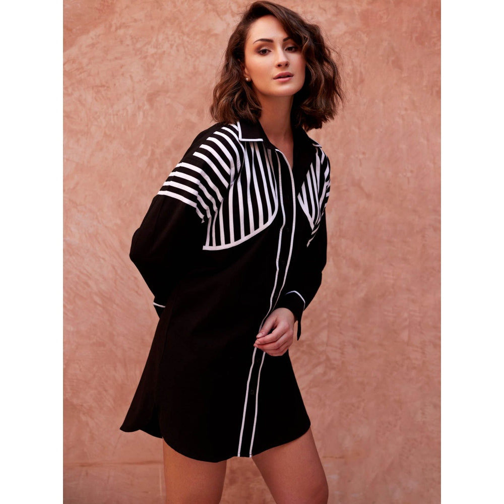 Palak Khandelwal Black Long Shirt with White Stripes