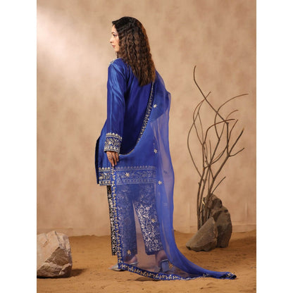 Palak Khandelwal Navy Blue Kurta with Handwork Paired with Brocade Pant and Dupatta (Set of 3)