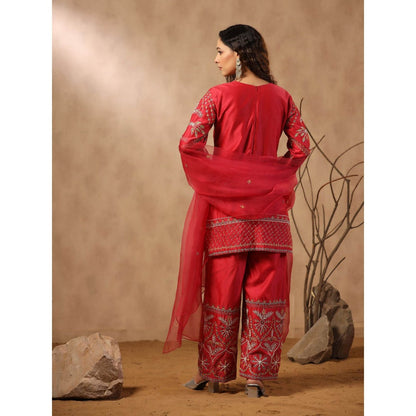 Palak Khandelwal Red Kurta with Pants and Dupatta (Set of 3)