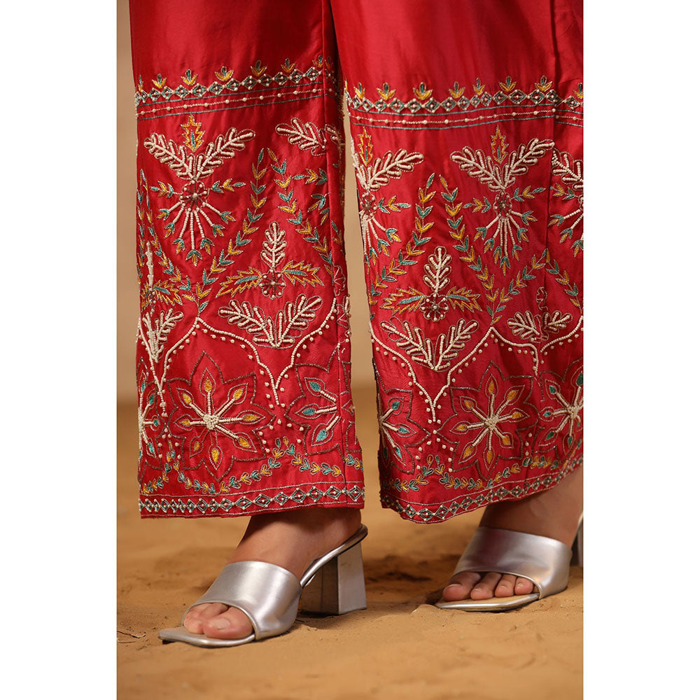 Palak Khandelwal Red Kurta with Pants and Dupatta (Set of 3)