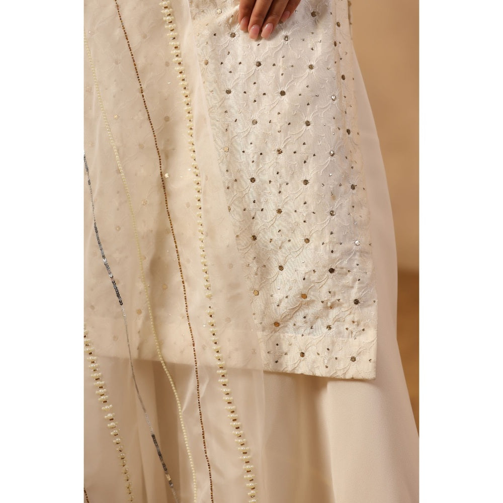 Palak Khandelwal White Kurta with Sharara and Hand Embroidered Dupatta (Set of 3)