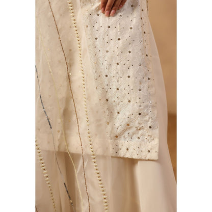 Palak Khandelwal White Kurta with Sharara and Hand Embroidered Dupatta (Set of 3)