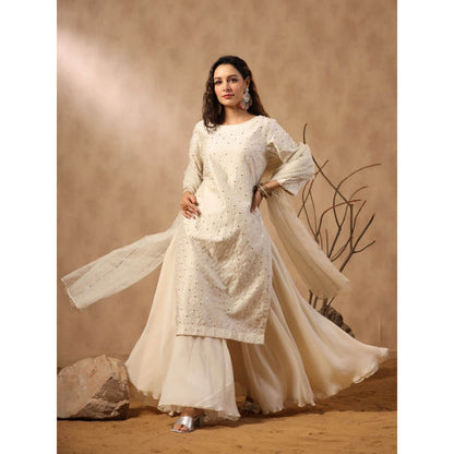 Palak Khandelwal White Kurta with Sharara and Hand Embroidered Dupatta (Set of 3)