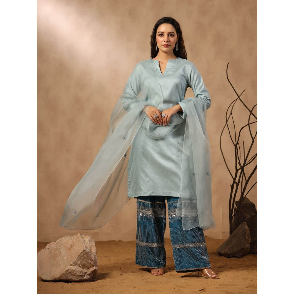 Palak Khandelwal Sky Blue Kurta with Hand Embroidered Pants and Dupatta (Set of 3)