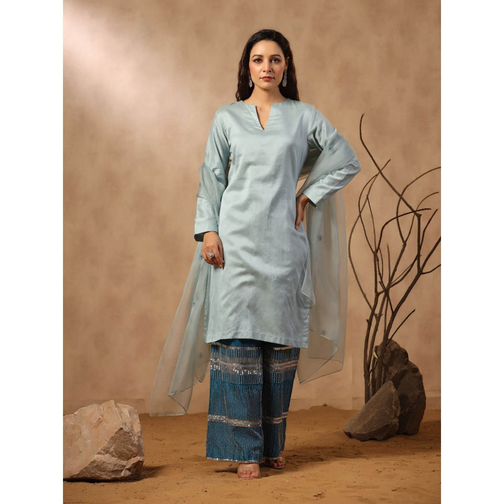 Palak Khandelwal Sky Blue Kurta with Hand Embroidered Pants and Dupatta (Set of 3)