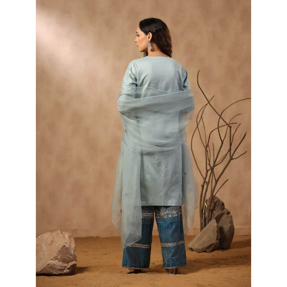 Palak Khandelwal Sky Blue Kurta with Hand Embroidered Pants and Dupatta (Set of 3)