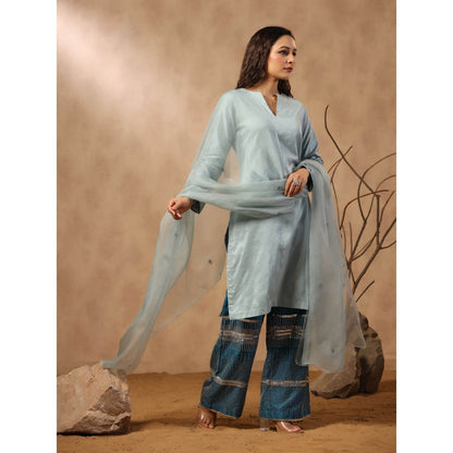 Palak Khandelwal Sky Blue Kurta with Hand Embroidered Pants and Dupatta (Set of 3)