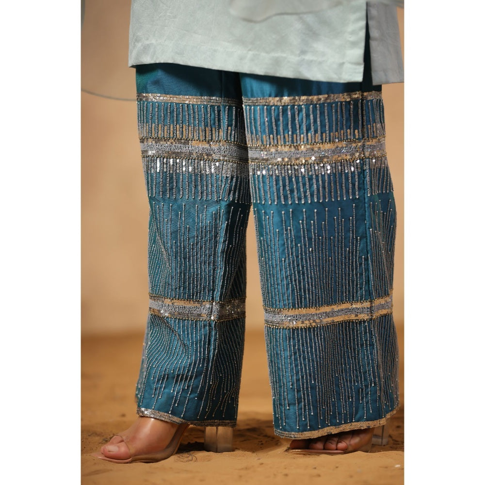 Palak Khandelwal Sky Blue Kurta with Hand Embroidered Pants and Dupatta (Set of 3)