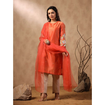 Palak Khandelwal Orange Kurta with Contrast Pants and Dupatta (Set of 3)