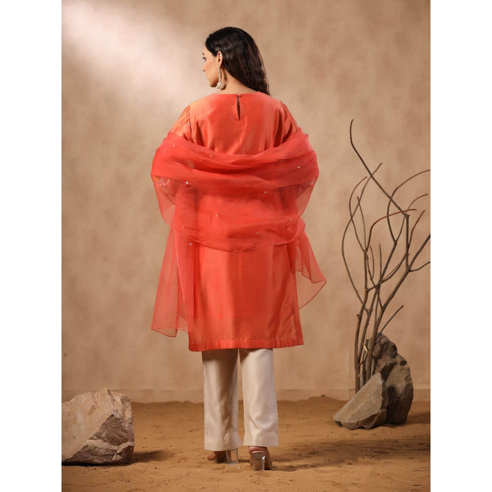 Palak Khandelwal Orange Kurta with Contrast Pants and Dupatta (Set of 3)