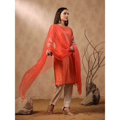 Palak Khandelwal Orange Kurta with Contrast Pants and Dupatta (Set of 3)