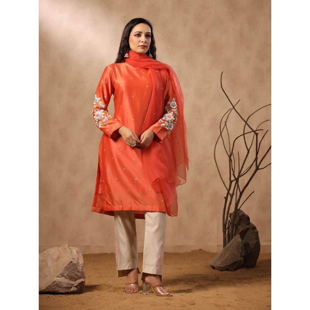Palak Khandelwal Orange Kurta with Contrast Pants and Dupatta (Set of 3)