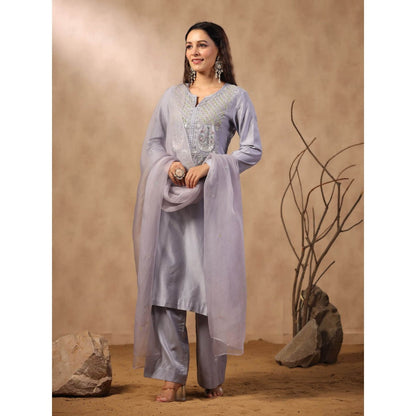 Palak Khandelwal Lavender Blue Kurta Paired with Pants and Dupatta (Set of 3)