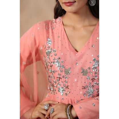 Palak Khandelwal Pink Anarkali with Hand Embroidered Paired with Dupatta (Set of 2)