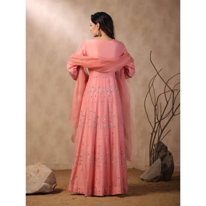 Palak Khandelwal Pink Anarkali with Hand Embroidered Paired with Dupatta (Set of 2)