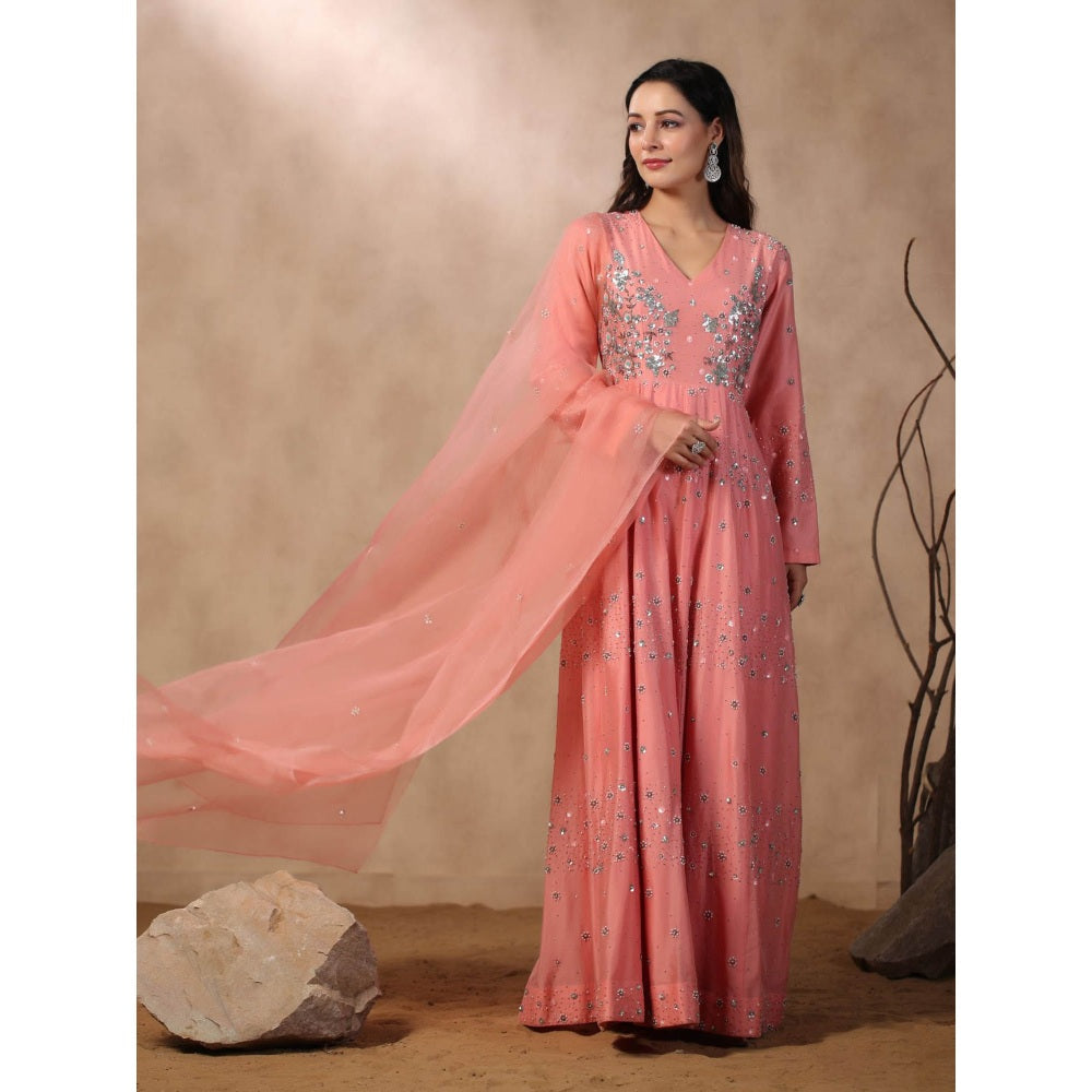 Palak Khandelwal Pink Anarkali with Hand Embroidered Paired with Dupatta (Set of 2)