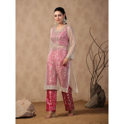 Palak Khandelwal Ivory Embroidered Kurta with Crop Top and Pants (Set of 3)