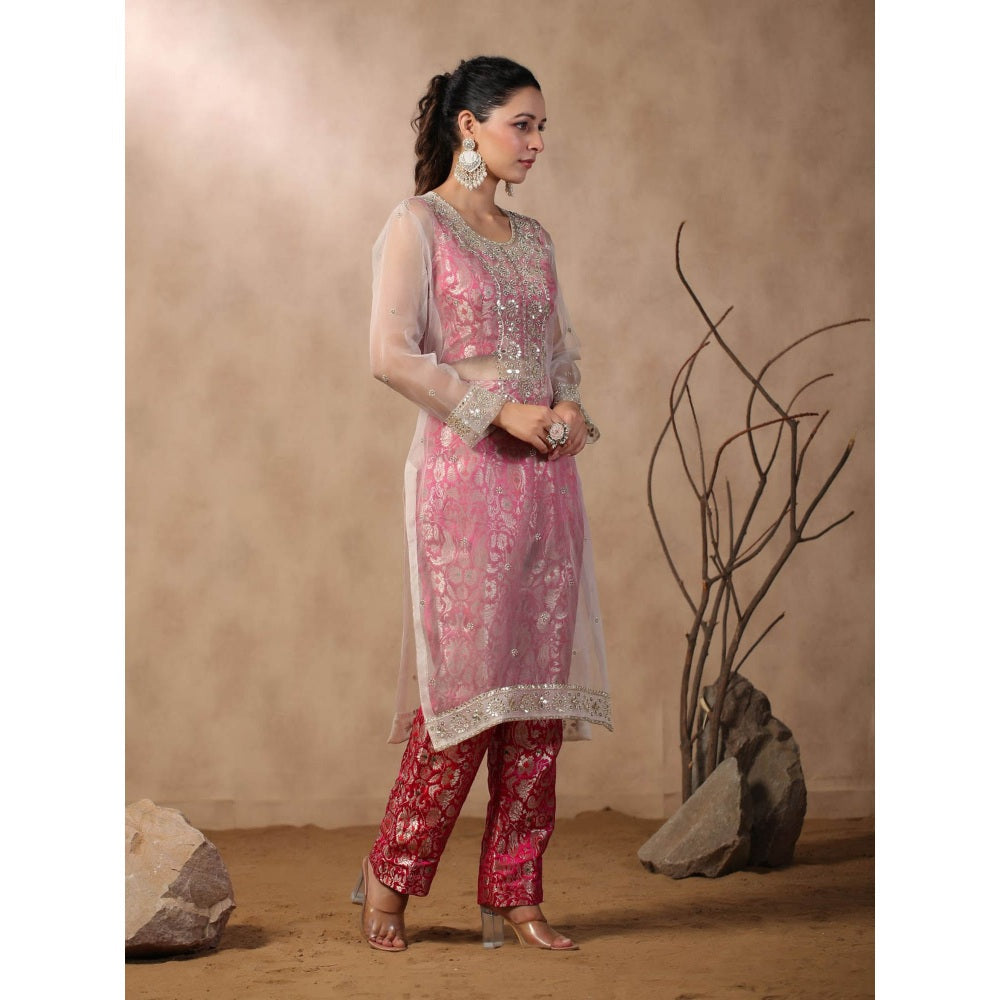 Palak Khandelwal Ivory Embroidered Kurta with Crop Top and Pants (Set of 3)
