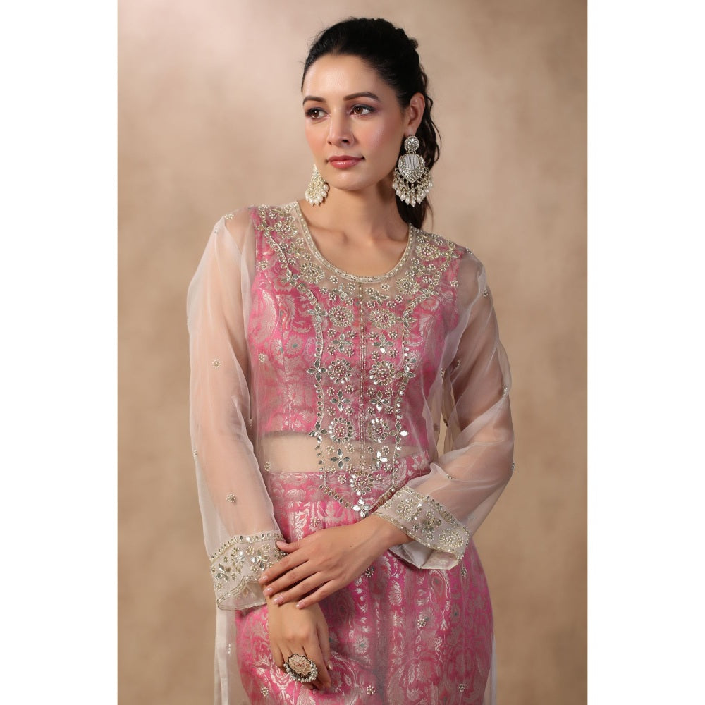 Palak Khandelwal Ivory Embroidered Kurta with Crop Top and Pants (Set of 3)