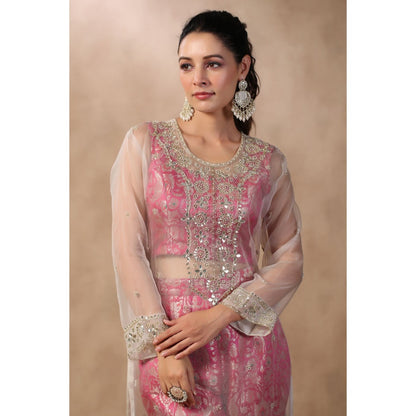 Palak Khandelwal Ivory Embroidered Kurta with Crop Top and Pants (Set of 3)