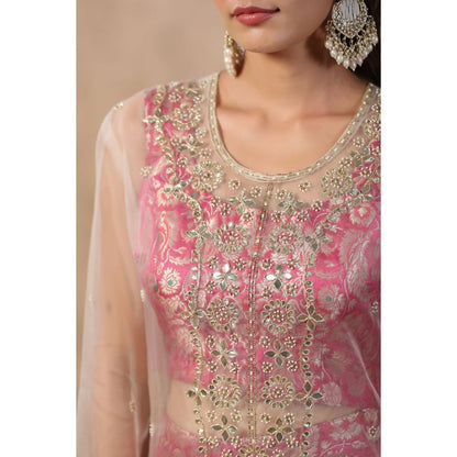 Palak Khandelwal Ivory Embroidered Kurta with Crop Top and Pants (Set of 3)