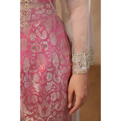 Palak Khandelwal Ivory Embroidered Kurta with Crop Top and Pants (Set of 3)