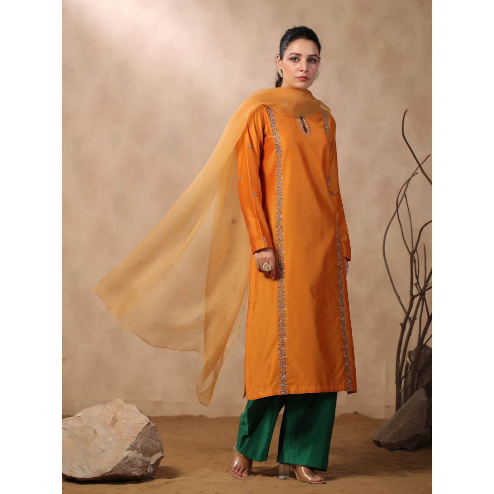 Palak Khandelwal Mustard Kurta Paired with Pants and Dupatta (Set of 3)