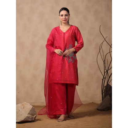Palak Khandelwal Pink Kurta Paired with Pants and Dupatta (Set of 3)