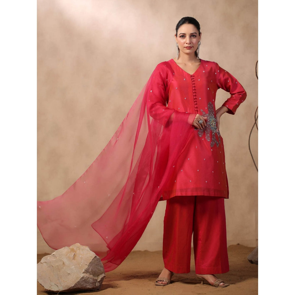 Palak Khandelwal Pink Kurta Paired with Pants and Dupatta (Set of 3)
