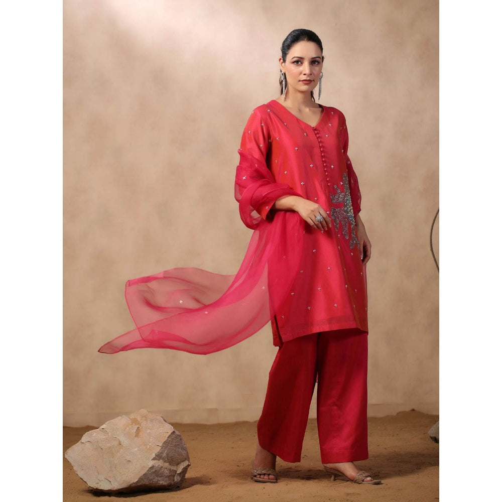 Palak Khandelwal Pink Kurta Paired with Pants and Dupatta (Set of 3)