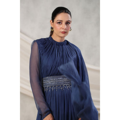 Palak Khandelwal Blue Anarkali Pared with Hand Embroidered Belt (Set of 2)