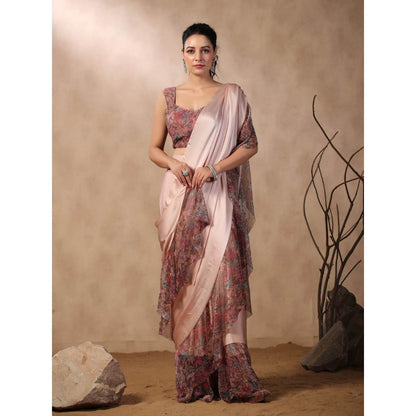 Palak Khandelwal Pink Printed Ruffles Pre Draped Saree with Stitched Blouse