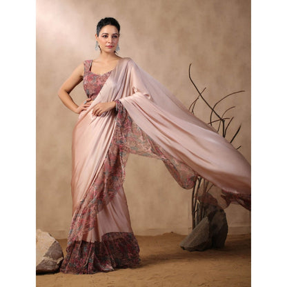 Palak Khandelwal Pink Printed Ruffles Pre Draped Saree with Stitched Blouse
