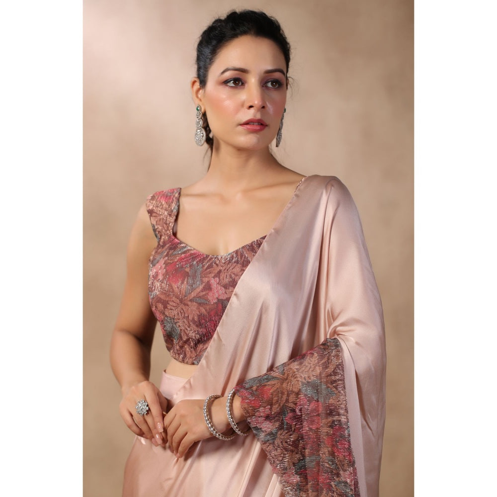 Palak Khandelwal Pink Printed Ruffles Pre Draped Saree with Stitched Blouse