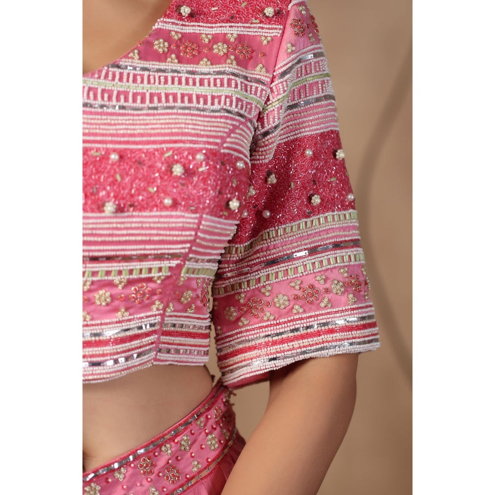 Palak Khandelwal Pink Embroidered Skirt with Blouse and Dupatta (Set of 3)