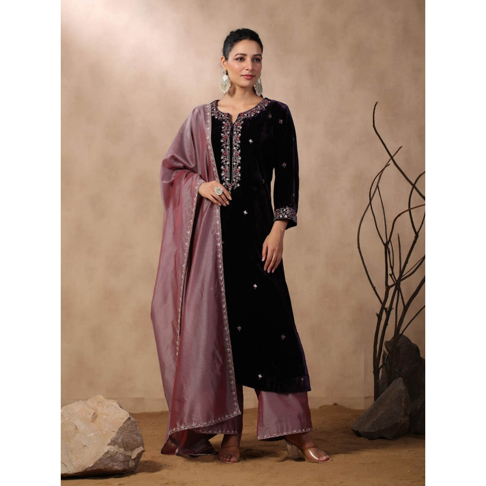 Palak Khandelwal Purple Embroidered Kurta with Pants and Dupatta (Set of 3)
