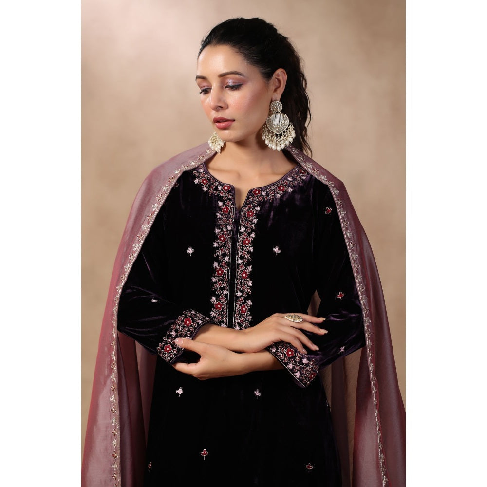 Palak Khandelwal Purple Embroidered Kurta with Pants and Dupatta (Set of 3)