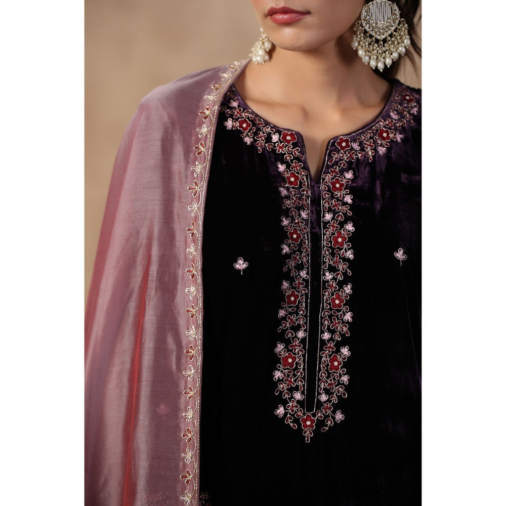 Palak Khandelwal Purple Embroidered Kurta with Pants and Dupatta (Set of 3)