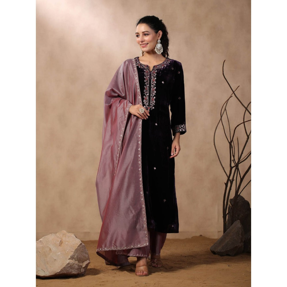 Palak Khandelwal Purple Embroidered Kurta with Pants and Dupatta (Set of 3)